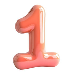 3D render number 1 isolated on transparent background PNG