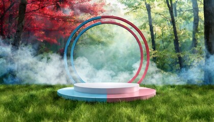 ai generative of hyper realistic of a two circles in pastel colors, a stage in the middle of the...
