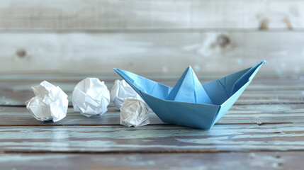 Origami Boat on Wooden Table