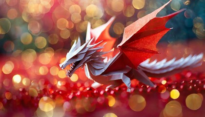 ai generative of hyper realistic of a xmas from paper dragon, angry, for banner or poster