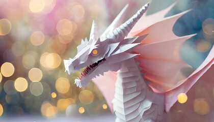 ai generative of hyper realistic of a dragon made from paper; bokeh; blur; and pastel