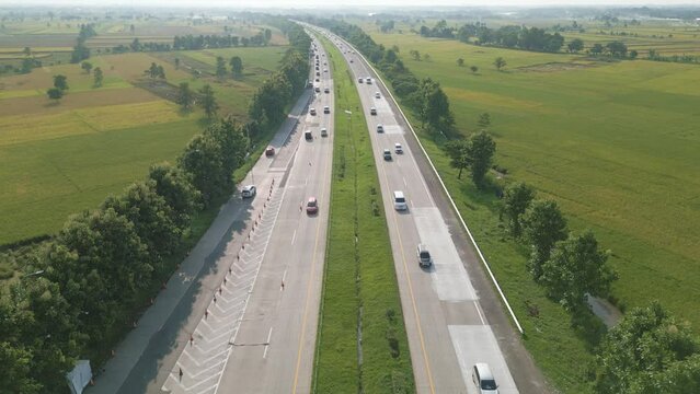 Aerial View of the Cipali Toll Road which implements contra flow during the Lebaran Homecoming (Mudik Lebaran)