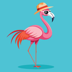 pink flamingo with sunglasses vector