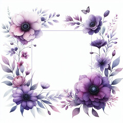 Watercolor spring purple flower frame borderline background to decoration for wedding, birthday, card, invitation, greeting card