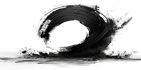 Abstract black brush strokes in a circular shape isolated on a white background, black brush stroke zen