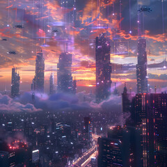 Futuristic Cyberpunk Cityscape: A Lively Symphony of Neon Lights and Advanced Technology