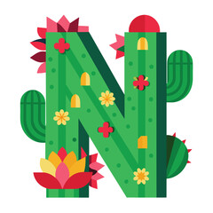 cactus Alphabet letter N vector on isolated white background