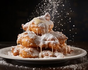 Zeppole, light and airy fried dough sprinkled with powdered sugar ,3DCG,high resulution,clean sharp focus