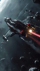 Embark on a cosmic investigation, featuring a drones eye-level perspective Capture a sleek spaceship investigating a mysterious space anomaly in stunning CG 3D rendering