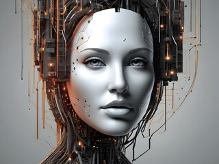 Amazing Illustration Art AI concept Abstract human face in digital form related to big data and cyber security with copyspace for text

