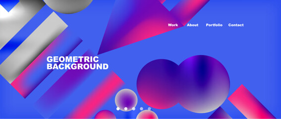 The background is a vibrant mix of electric blue, azure, and purple geometric shapes. The pink and magenta accents create a bold contrast, reminiscent of a blooming violet petal against a blue sky