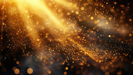 Golden Light Rays: Digital Illustration with Mesmerizing Gold Dust with Bokeh Effect and Dust Particles, Wallpaper