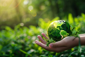 World in Hands: A globe cradled in hands, symbolizing global care and environmental protectionWorld in Hands: A globe cradled in hands, symbolizing global care and environmental protection