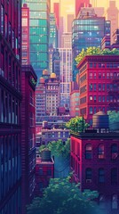 Translate the essence of inner thoughts onto a digital canvas in pixel art style Craft intricate urban murals that symbolize the fluctuating nature of thoughts and emotions, elevating the cityscape wi - obrazy, fototapety, plakaty