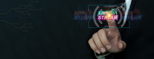 live stream, It represents an opportunity for real-time communications, marketing, branding, education, training, and customer service. copy space