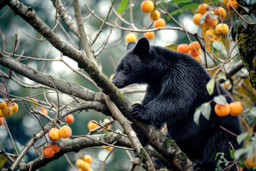 柿の木に登るツキノワグマ｜獣害
