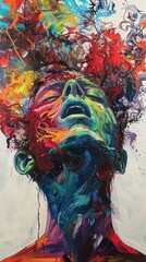 Portray the chaotic beauty of the human mind in vibrant spray-painted colors with a street art approach in acrylic on canvas