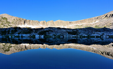 Morning reflections at Granite Lake, Yosemite National Park, California.

