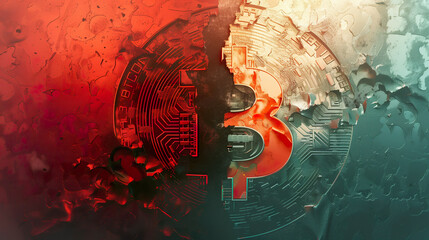 Abstract bitcoin halving artistic concept illustration. 