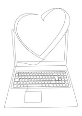 One continuous line of Laptop with Heart. Thin Line Illustration vector concept. Contour Drawing Creative ideas.