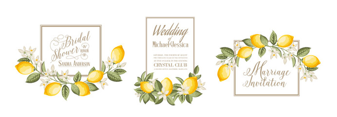 Wedding invitation. Lemon illustration. hand-drawn frame. - 784207570