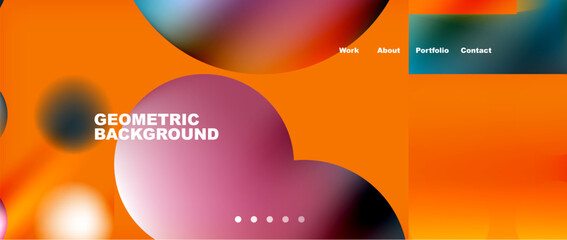 A vibrant geometric background featuring colorful circles on an amberorange backdrop. The vivid shades of violet, magenta, and other tints create a visually striking graphic design