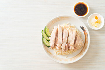 Hainanese chicken rice or rice steamed with chicken soup