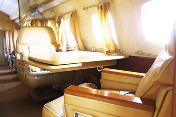 luxury airplane. Interiors inside a private luxury business jet.