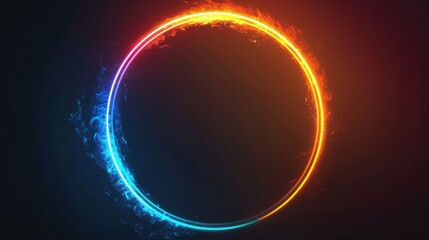 Circular gradient neon frame transitioning from fiery orange to electric blue - obrazy, fototapety, plakaty