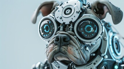 A surprisedlooking robot dog or animal pet toy, created in a mixed digital 3D illustration and matte painting