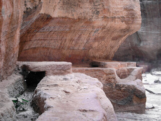 Remains  of ruined drain into the Al Siq gorge of the Historical Reserve of the Petra near the Wadi Musa city which is home to the Petra in Jordan