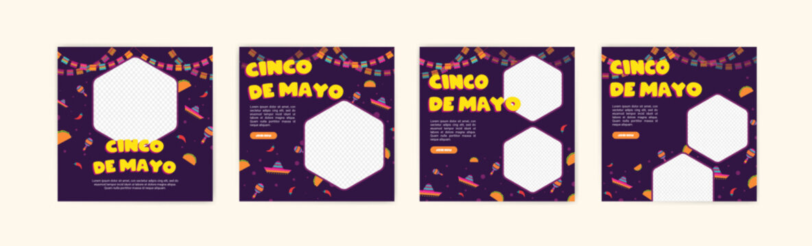 Social media post banner for Cinco de Mayo celebration. Set of cinco de mayo party poster templates. Cinco de mayo poster and banner.