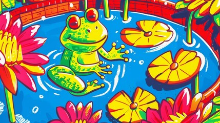 A frog prince awaiting a random, magical kiss, enchantment in the pond