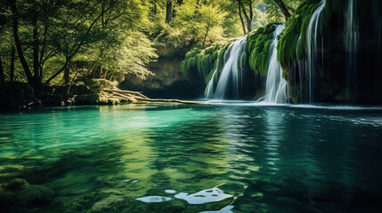 waterfall in the forest.