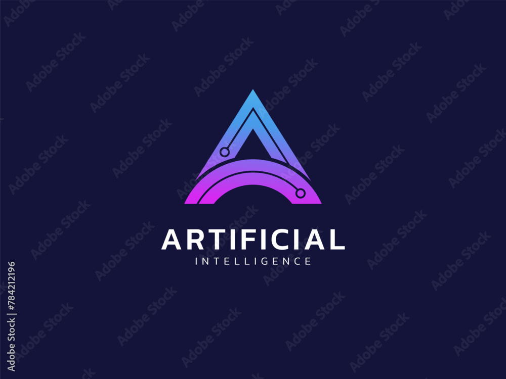Wall mural artificial intelligence with letter a network lines technology analysis logo vector design concept. 