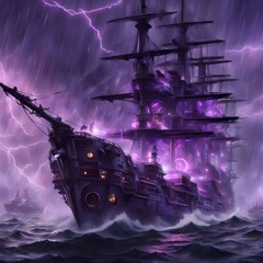 A ghost ship in a stormy sea - obrazy, fototapety, plakaty