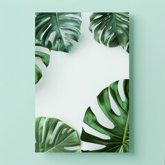 A minimalist frame of tropical monstera leaves outlining a spa brochure