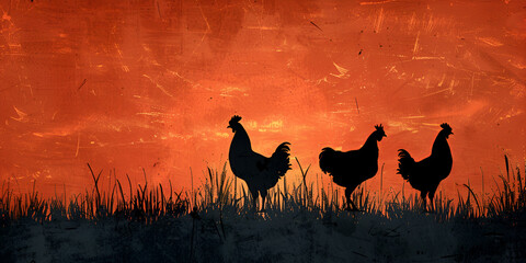 chicken silhouettes. generative ai  - obrazy, fototapety, plakaty