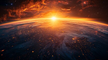 Glorious sunrise casting golden light over the earth, new beginnings, vibrant, AI Generative
