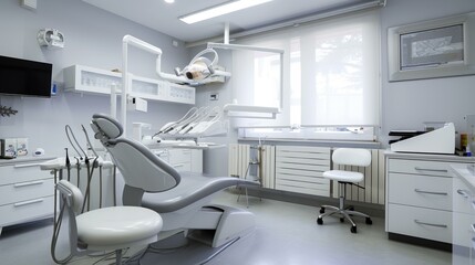 Fototapeta na wymiar Interior de una clinica dental moderna y minimalista, con tonos blancos y limpios, AI Generative