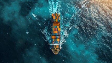 Overhead shot of a container ship in the midst of its ocean voyage, AI Generative - obrazy, fototapety, plakaty