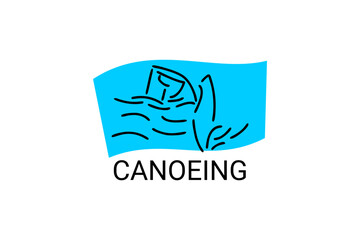Canoeing sport vector line icon. sportman an athlete rowing a canoe in a competition. sport sign. sport pictogram illustration
