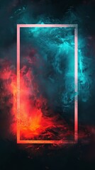 A dynamic watercolor artwork of a vertical neon frame creating a gradient from a cool teal to a warm red