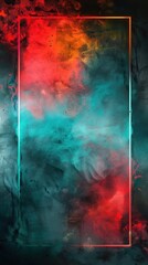A dynamic watercolor artwork of a vertical neon frame creating a gradient from a cool teal to a warm red - obrazy, fototapety, plakaty