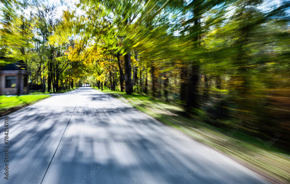 Wall mural Empty road in motion blur