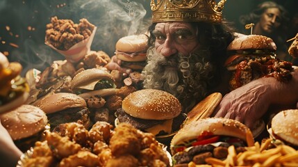 The King and modern fast food - obrazy, fototapety, plakaty