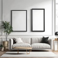 Frame mockup, ISO A paper size. Living room poster mockup. Interior mockup with house white background. Modern interior design. 3D render