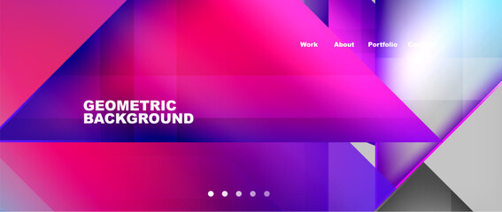 A vibrant geometric background featuring an array of triangles in shades of purple, violet, pink, magenta, and electric blue. Perfect for automotive lighting, entertainment, and gadget designs