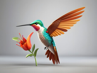 Obraz premium Beautiful Hummingbird in white backround.3d Illustration Art cartoon .amazing logo