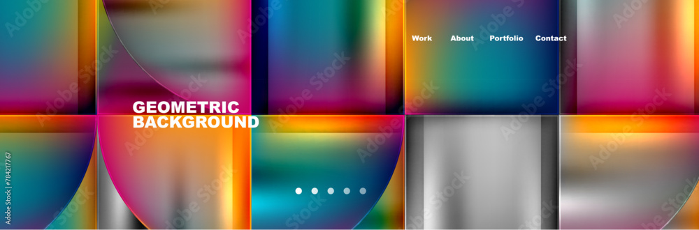 Poster Colorful geometric background featuring squares and circles in vibrant shades of magenta and electric blue, creating a symmetrical pattern with a bold and artistic design